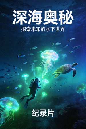 纪录片《深海奥秘》海报 - 潜水员与海洋生物共游的画面