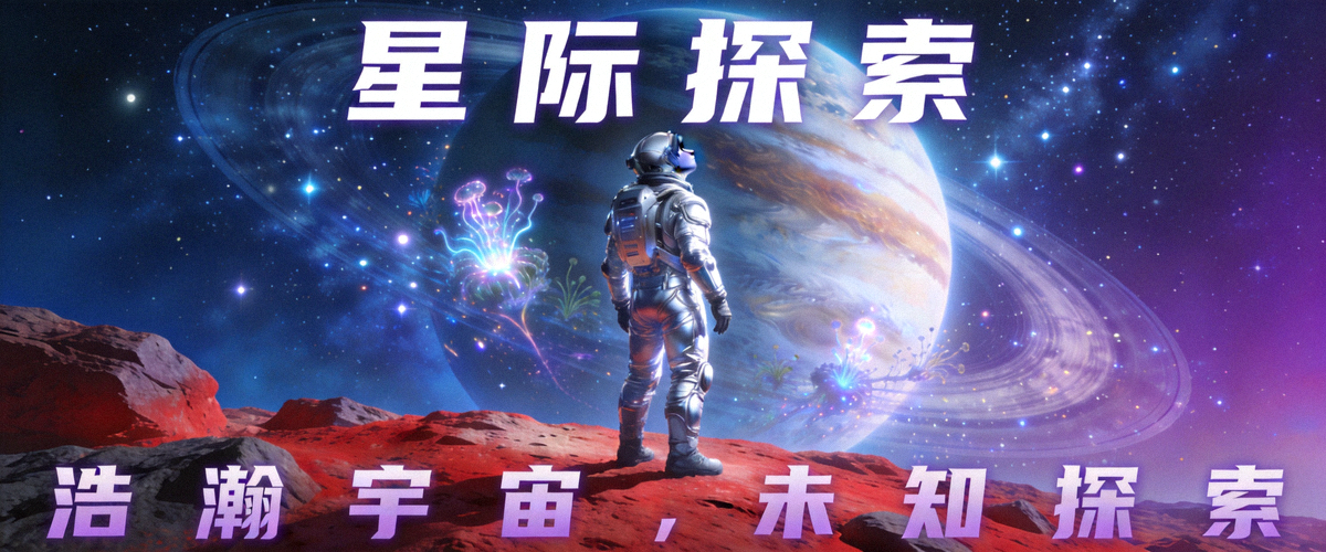 科幻太空探索电影海报 - 宇航员在外星星球上眺望星空